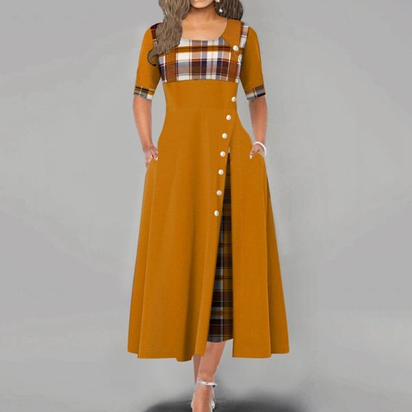 new arrival women fashion casual irregular plaid print button maxi dress half sleeve round neck plus size party dress, Black;gray
new arrival women fashion casual irregular plaid print button maxi dress half sleeve round neck plus size party dress, Black;gray