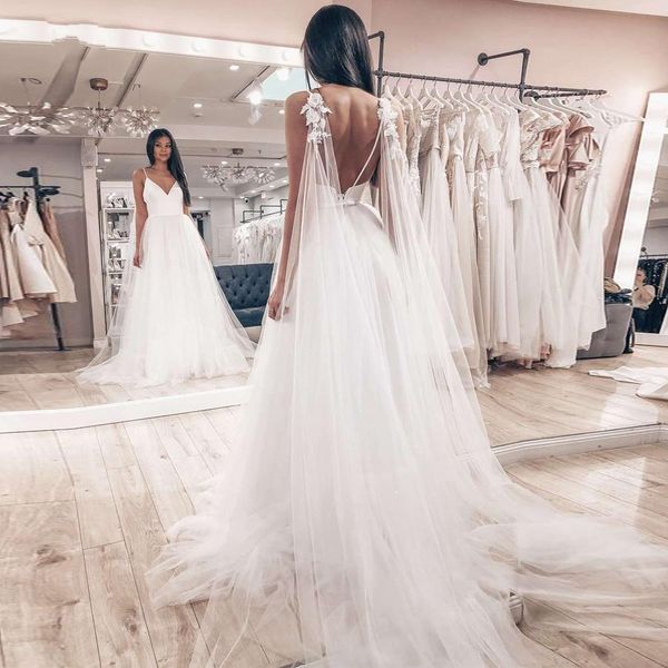 spaghetti straps tulle skirt satin vestido de novia sleeveless v-neck appliques boho backless 2020 wedding dress bride dress, White
spaghetti straps tulle skirt satin vestido de novia sleeveless v-neck appliques boho backless 2020 wedding dress bride dress, White