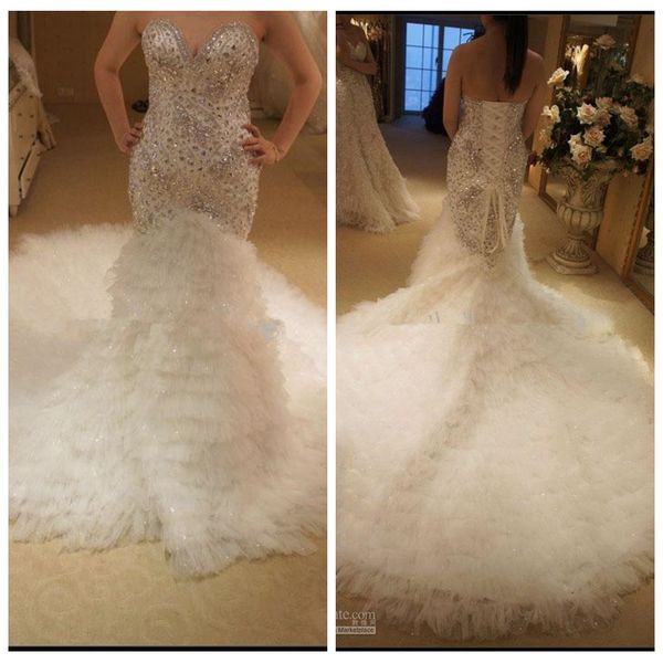 bling bling crystal beaded mermaid wedding dresses 2020 sweetheart tulle tiered long bandage corset bridal gowns luxurious vestidos, White
bling bling crystal beaded mermaid wedding dresses 2020 sweetheart tulle tiered long bandage corset bridal gowns luxurious vestidos, White