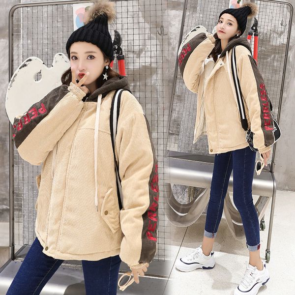 new brand clothing thick parkas women hooded patchwork corduroy parka jacket female fashion outerwear girl's jackers coats, Black
new brand clothing thick parkas women hooded patchwork corduroy parka jacket female fashion outerwear girl's jackers coats, Black