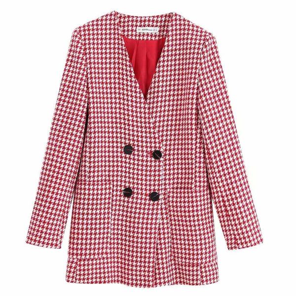 women vintage red plaid houndstooth print woolen coat ladies autumn v neck double breasted jacket outwear coat chic ct266, Black
women vintage red plaid houndstooth print woolen coat ladies autumn v neck double breasted jacket outwear coat chic ct266, Black