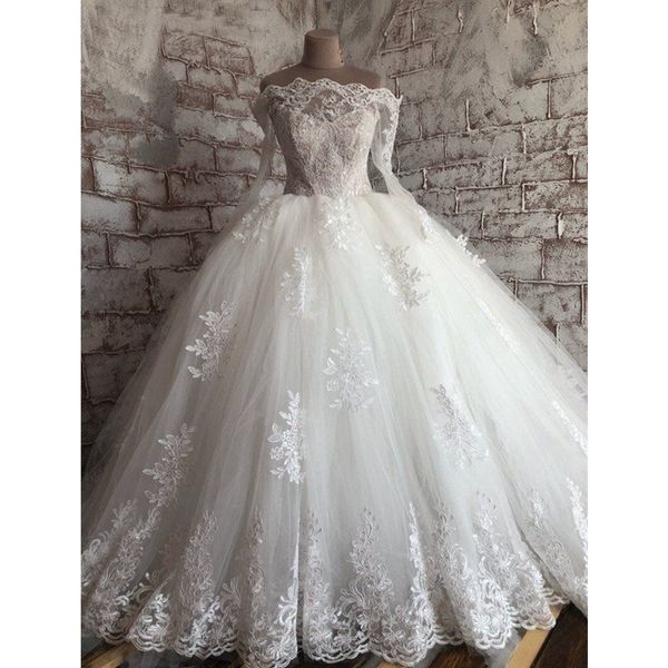 white lace ball gown wedding dresses long sleeves off the shoulder puffy bridal dress robe de mariee
white lace ball gown wedding dresses long sleeves off the shoulder puffy bridal dress robe de mariee