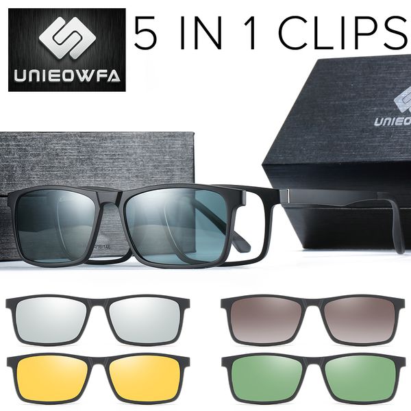 5 Lens Magnet Clip On Sunglasses Men Polarized Magnet Clip On Glasses Male Prescription Optical Sun Glasses For Men Myopia Tr90