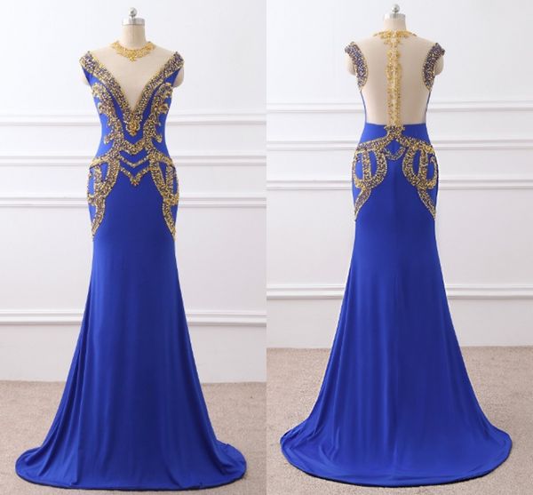 luxury royal blue evening prom dress with gold crystal beaded high neck hollow back mermaid chiffon floor length long formal gowns, Black;red
luxury royal blue evening prom dress with gold crystal beaded high neck hollow back mermaid chiffon floor length long formal gowns, Black;red