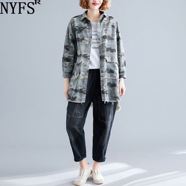 nyfs 2020 spring autumn women's sleeve long denim shirt, White 
nyfs 2020 spring autumn women's sleeve long denim shirt, White