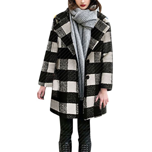 women's wool & blends winter coats fashion casual with button pocket elegant ladies plaid lady knit cardigans, Black
women's wool & blends winter coats fashion casual with button pocket elegant ladies plaid lady knit cardigans, Black