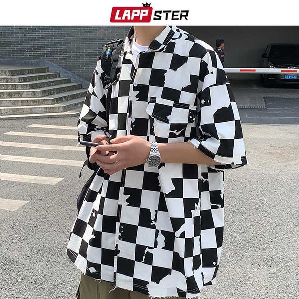 lappster men korean plaid shirts short sleeve 2020 summer women harujuku blouses japanese streetwear hip hop button up shirts, White;black
lappster men korean plaid shirts short sleeve 2020 summer women harujuku blouses japanese streetwear hip hop button up shirts, White;black
