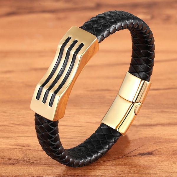special geometric pattern stainless steel accessories stripe design combination men's leather black bracelet commemorative gift, Golden;silver
special geometric pattern stainless steel accessories stripe design combination men's leather black bracelet commemorative gift, Golden;silver