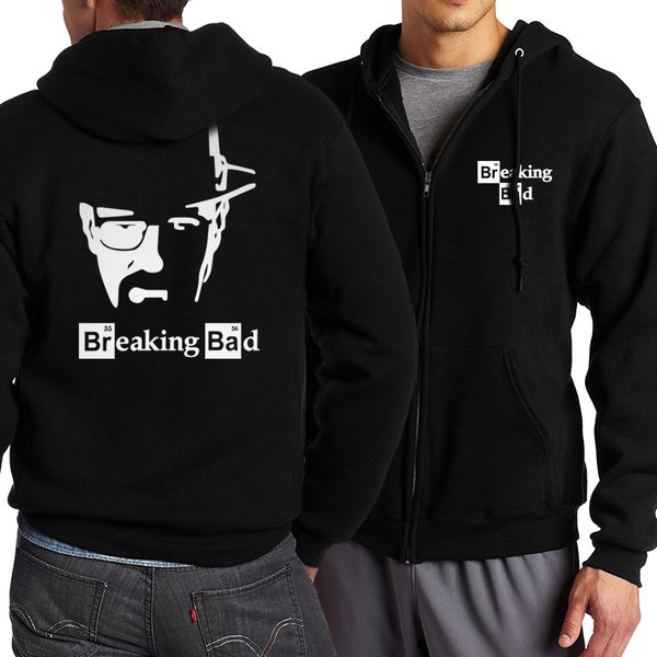 

men hoody breaking bad heisenberg character 2019 spring autumn jackets men zipped hoodies brand-clothing sweatshirts tracksuits, Black