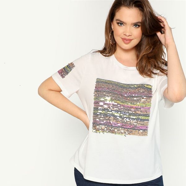 womens designer t shirt plus contrast sequin striped short sleeve round neck tee linen stretchy autumn highstreet weekend casual, White
womens designer t shirt plus contrast sequin striped short sleeve round neck tee linen stretchy autumn highstreet weekend casual, White