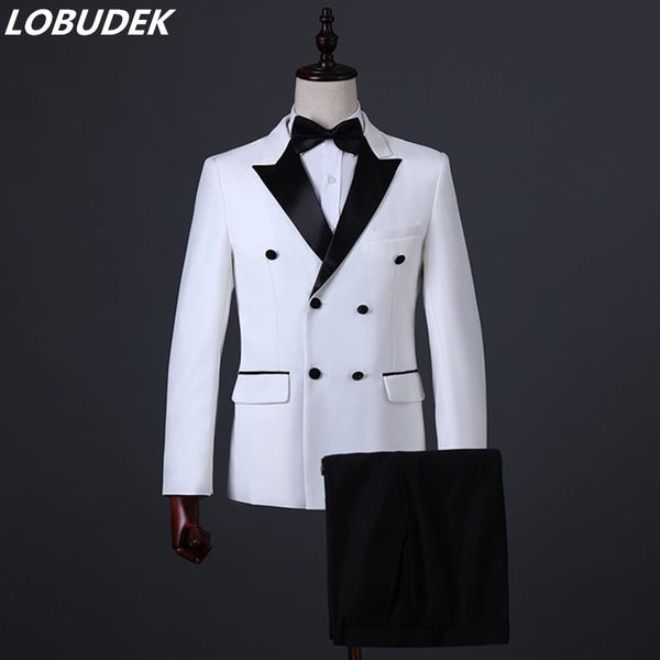 host clothing men's suit wedding singer stage performance suits white slim blazer pants 2-piece p studio suit, White;black
host clothing men's suit wedding singer stage performance suits white slim blazer pants 2-piece p studio suit, White;black