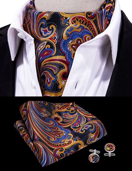 

привет-галстук мужской классический пейсли аскот цветочный галстук винтажный носовой платок аскот запонки cravat набор для мужской свадебной, Black;blue