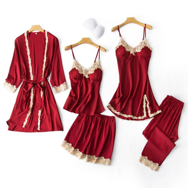 womens 5pcs pajamas set v-neck nighties wear home negligee nightwear lingerie pijama spring nighty robe gown suit sleepwear, Black;red
womens 5pcs pajamas set v-neck nighties wear home negligee nightwear lingerie pijama spring nighty robe gown suit sleepwear, Black;red