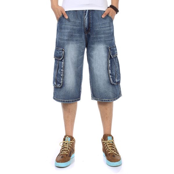 

2018 new brand mens big size loose baggy short jeans for men boy's hip hop skateboard pants for rappers rap trousers blue hiphop, White;black
