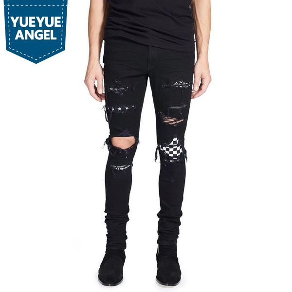 2018 high street fashion mens jeans black large size hole hip hop jeans men broken punk pants patch skinny ripped for men, Blue
2018 high street fashion mens jeans black large size hole hip hop jeans men broken punk pants patch skinny ripped for men, Blue