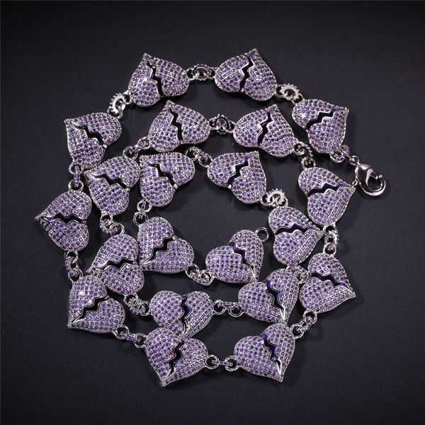 white gold plated iced out purple cz hearts chain necklaces for mens women cool personality rapper jewelry, Silver
white gold plated iced out purple cz hearts chain necklaces for mens women cool personality rapper jewelry, Silver