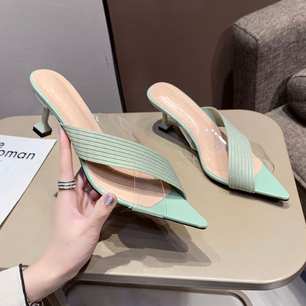 transparent slippers pointed toe women shoes pantofle slides thin heels heeled mules 2020 summer soft high, Black
transparent slippers pointed toe women shoes pantofle slides thin heels heeled mules 2020 summer soft high, Black