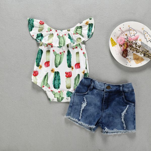 toddler kid baby girls sleeveless cactus prints romper denim shorts 2pc outfits, White
toddler kid baby girls sleeveless cactus prints romper denim shorts 2pc outfits, White