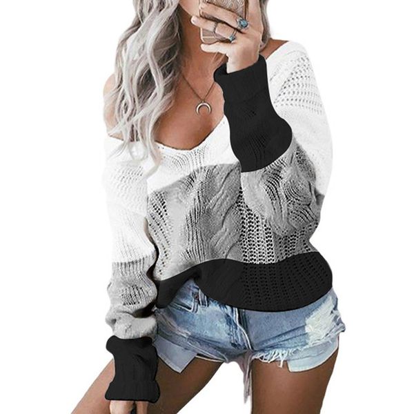 women's sweater casual v-neck maglione patchwork sweater cardigan for women long sleeve loose jersey mujer invierno l826, White;black
women's sweater casual v-neck maglione patchwork sweater cardigan for women long sleeve loose jersey mujer invierno l826, White;black