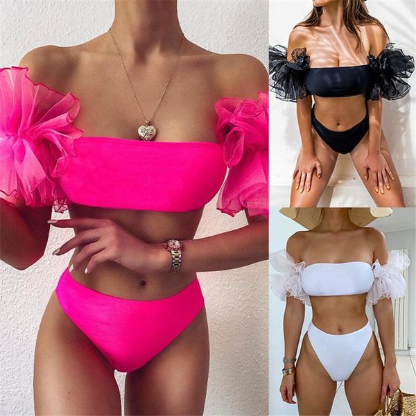 style ladies summer beachwear strapless mesh swimsuits solid color high waist two piece bikinis new, White;black
style ladies summer beachwear strapless mesh swimsuits solid color high waist two piece bikinis new, White;black