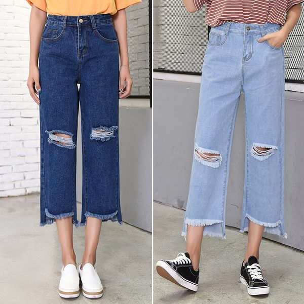 fashion women jeans ripped keen hole high waist stretch slim wide leg pants for women boyfriend loose irregular jeans, Blue
fashion women jeans ripped keen hole high waist stretch slim wide leg pants for women boyfriend loose irregular jeans, Blue