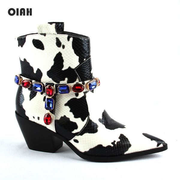 mixed colors pu leather cowboy ankle boots women crystals buckle designer wedge high heel bootie pointed toe western short boots, Black
mixed colors pu leather cowboy ankle boots women crystals buckle designer wedge high heel bootie pointed toe western short boots, Black