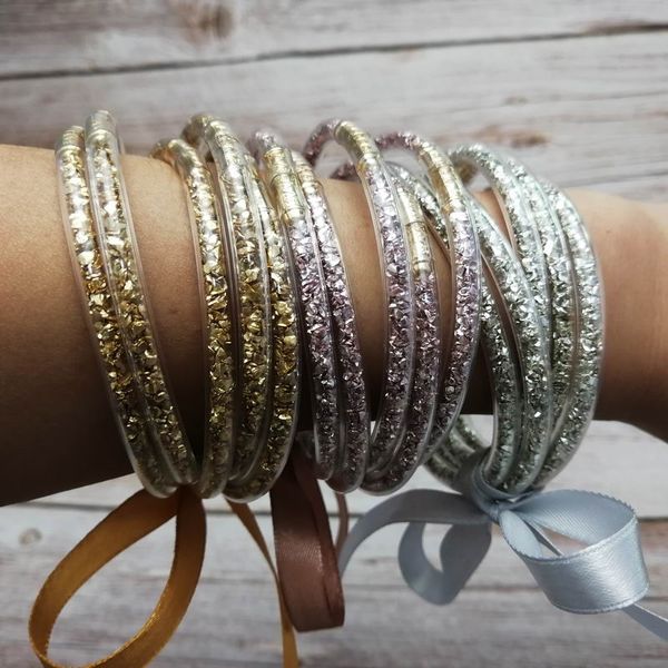 65mm 5pcs/set gold clasp all weather glitter glass beads tube jelly bangle bracelet set women bowknot filled stacked jelly bangles bracelets, Golden;silver
65mm 5pcs/set gold clasp all weather glitter glass beads tube jelly bangle bracelet set women bowknot filled stacked jelly bangles bracelets, Golden;silver
