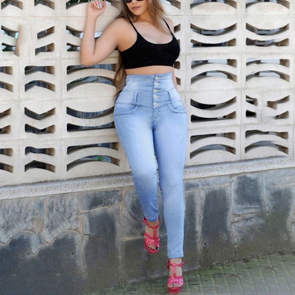 women autumn elastic button loose hole denim casual small feet cropped jeans skinny jeans full length woman 2019, Blue
women autumn elastic button loose hole denim casual small feet cropped jeans skinny jeans full length woman 2019, Blue