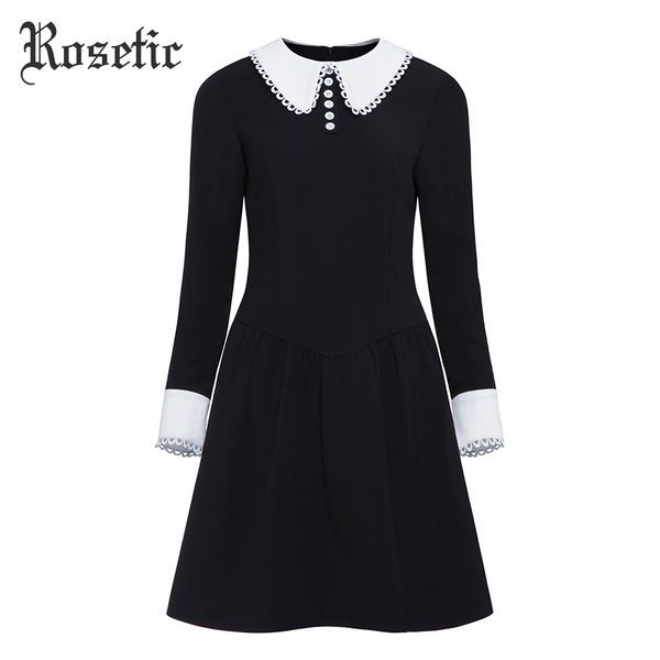 rosetic gothic dress black women autumn a-line peter pan collar slim waist street fashion retro preppy goth dresses winter, Black;gray 
rosetic gothic dress black women autumn a-line peter pan collar slim waist street fashion retro preppy goth dresses winter, Black;gray