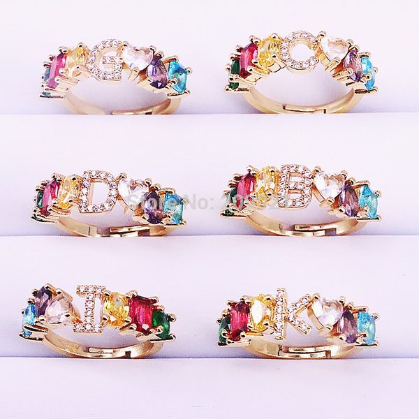 10pcs new pave sparkling rainbow cubic zircon gold color a-z letter gorgeous finger rings for women party wedding jewelry, Golden;silver
10pcs new pave sparkling rainbow cubic zircon gold color a-z letter gorgeous finger rings for women party wedding jewelry, Golden;silver