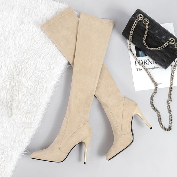 autumn winter feminino booties over the knee high heels boots suede block pointed toe slim stretch slip on western style, Black
autumn winter feminino booties over the knee high heels boots suede block pointed toe slim stretch slip on western style, Black
