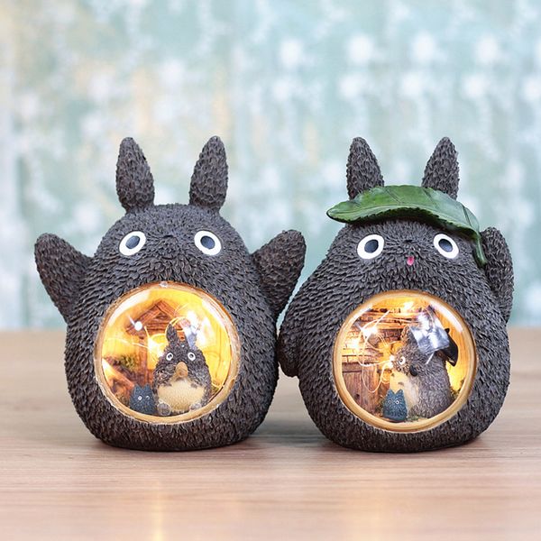 Ins Resin Cartoon Baby Bedroom Crafts Lamps Totoro Tree Hole Leaves Starry Night Light Home Decoration Christmas Gift For Kids