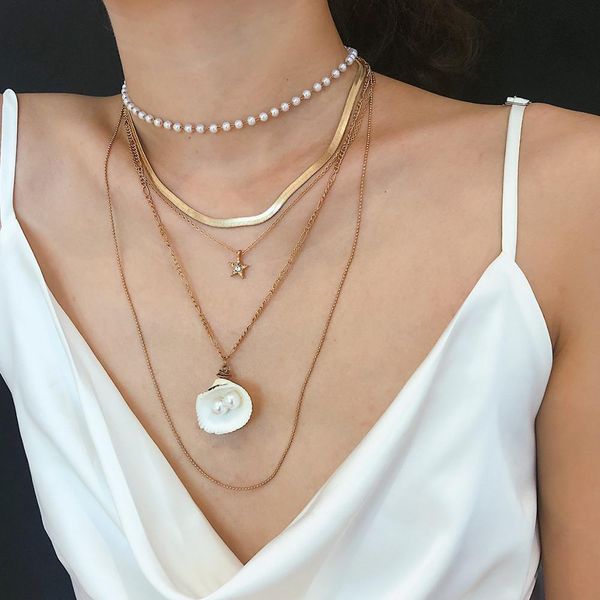 diezi bohemian scallop pearl pendant necklace for women vintage fashion gold shell star crystal chain choker necklace jewelry, Silver
diezi bohemian scallop pearl pendant necklace for women vintage fashion gold shell star crystal chain choker necklace jewelry, Silver