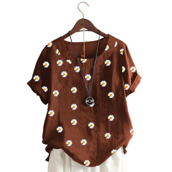 lasperal women summer daisy print cotton linen blouse shirt short sleeve buttons pullover 5xl casual o-neck lady blusa, White
lasperal women summer daisy print cotton linen blouse shirt short sleeve buttons pullover 5xl casual o-neck lady blusa, White