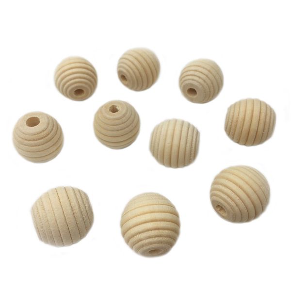 100 Pcs 17mm X 18 Mm Wooden Beads Unfinished Natural Screw Thread Bead Stripe Ball Shaped Diy Wooden Fitting