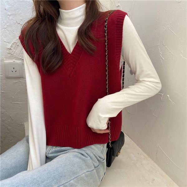 autumn women sleeveless short knit vest korean style elegant casual all-match sweater vest, Black;white
autumn women sleeveless short knit vest korean style elegant casual all-match sweater vest, Black;white