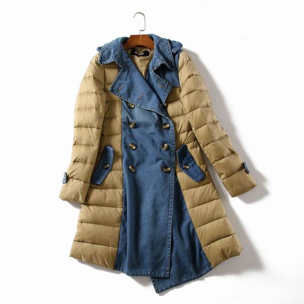 winter europe and the united states thick warm denim spell receiving waist slimming long double-breasted down jacket coat women, Black
winter europe and the united states thick warm denim spell receiving waist slimming long double-breasted down jacket coat women, Black