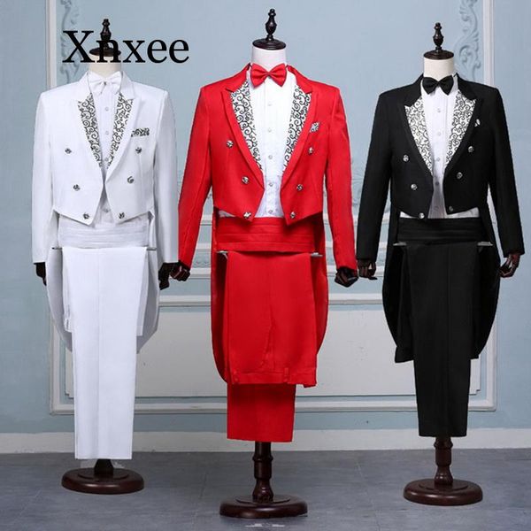 men formal tuxedo suit set classic black white red tailcoat tuxedo fashion suits men prom stage costume, White;black
men formal tuxedo suit set classic black white red tailcoat tuxedo fashion suits men prom stage costume, White;black