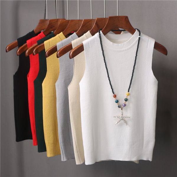 women's slim knitting o-neck simple camisole female knitted tank sleeveless basic solid t shirts for girl, White
women's slim knitting o-neck simple camisole female knitted tank sleeveless basic solid t shirts for girl, White