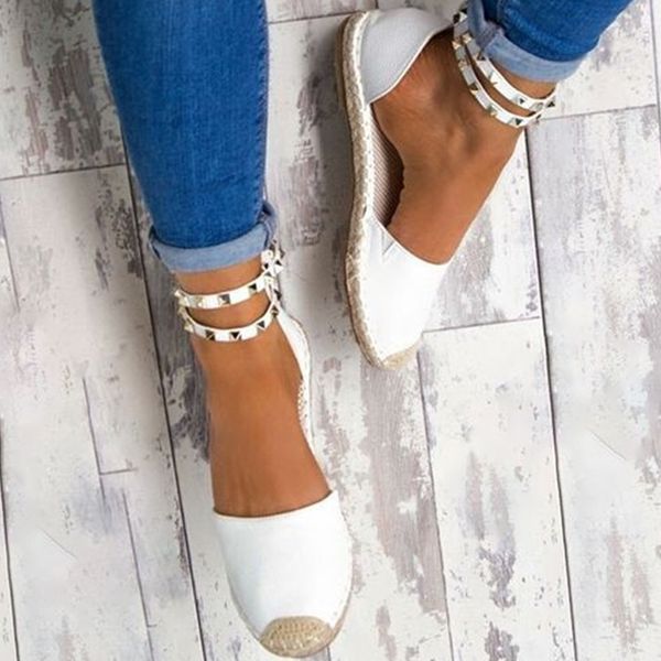 Womens Casual Rivets Flat Sandals Ankle Strap Stud Fish Mouth Ladies Buckle Fabala 1 Pair
Womens Casual Rivets Flat Sandals Ankle Strap Stud Fish Mouth Ladies Buckle Fabala 1 Pair