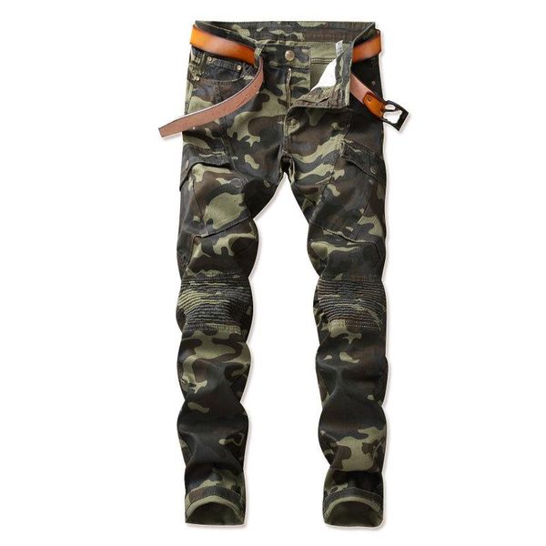 men's camouflage printed elastic force biker jeans for moto slim fit patchwork pockets denim cargo pants, Blue
men's camouflage printed elastic force biker jeans for moto slim fit patchwork pockets denim cargo pants, Blue