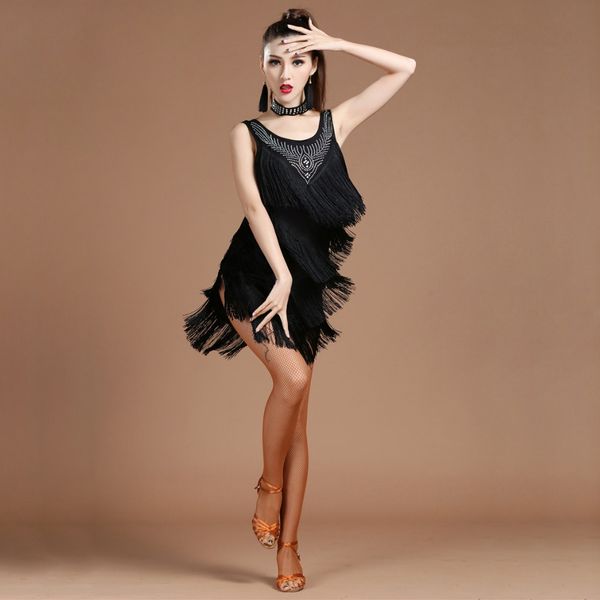 grade 2018 women dance clothes salsa samba dress v-neck fringes dress beaded latin dresses with earrings, Black;red
grade 2018 women dance clothes salsa samba dress v-neck fringes dress beaded latin dresses with earrings, Black;red