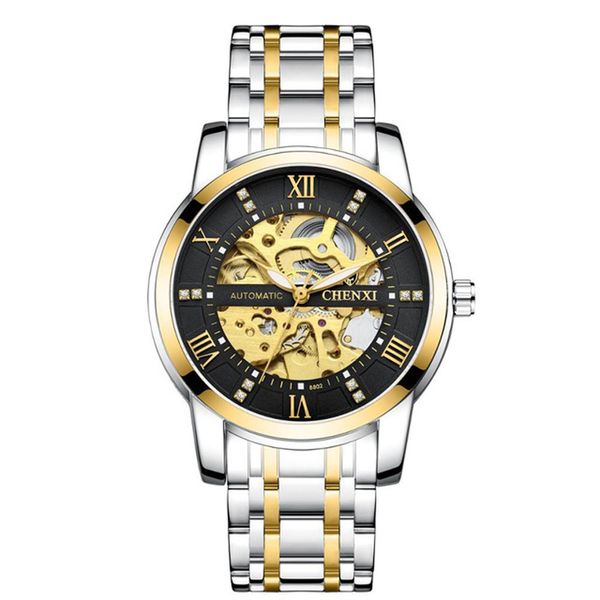 chenxi gold dial face automatic mechanical men watches waterproof stainless steel strap men's watch round tourbillon wristwatch, Slivery;brown
chenxi gold dial face automatic mechanical men watches waterproof stainless steel strap men's watch round tourbillon wristwatch, Slivery;brown