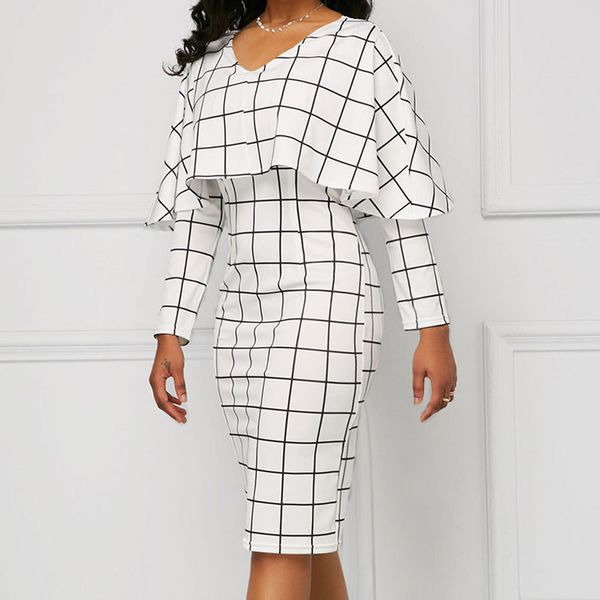 autumn women midi dress plaid long sleeve v neck ruffles elegant dresses casual fashion slim office ladies pencil dress, Black;gray
autumn women midi dress plaid long sleeve v neck ruffles elegant dresses casual fashion slim office ladies pencil dress, Black;gray