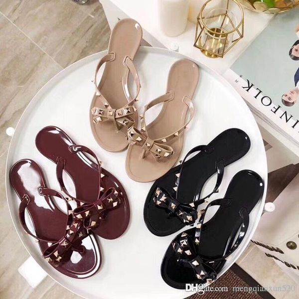 classic woman summer rivet slippers big bowknot flip flops beach slipper femininas flat jelly luxury designer pvc sandals size 35-41, Black
classic woman summer rivet slippers big bowknot flip flops beach slipper femininas flat jelly luxury designer pvc sandals size 35-41, Black