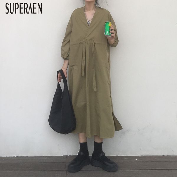 superaen 2019 autumn new women dress solid color cotton casual ladies dress v-neck drawstring fashion women clothing, Black;gray
superaen 2019 autumn new women dress solid color cotton casual ladies dress v-neck drawstring fashion women clothing, Black;gray