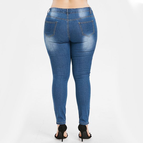 

2019 fashion ladies plus size jeans bravo wonderful skinny jeans denim mid waist stretch butterfly embroidered pants, Blue