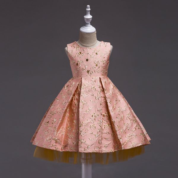girls sleeveless gold embroidered princess flower girl tutu children's birthday party dress, Red;yellow
girls sleeveless gold embroidered princess flower girl tutu children's birthday party dress, Red;yellow