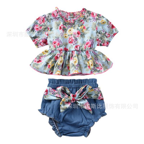 2020 baby summer clothes set toddler floral print and denim pp pants 2 piece clothes suit, White
2020 baby summer clothes set toddler floral print and denim pp pants 2 piece clothes suit, White