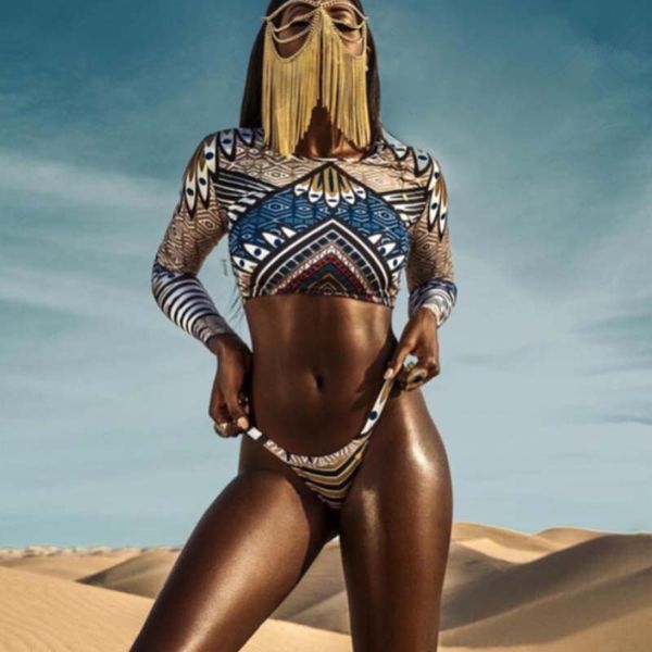 african print tribal swimsuit long sleeve swimwear bathing suit women swimming suit surfing beachwear thong bikini maillot y200613, White;black
african print tribal swimsuit long sleeve swimwear bathing suit women swimming suit surfing beachwear thong bikini maillot y200613, White;black